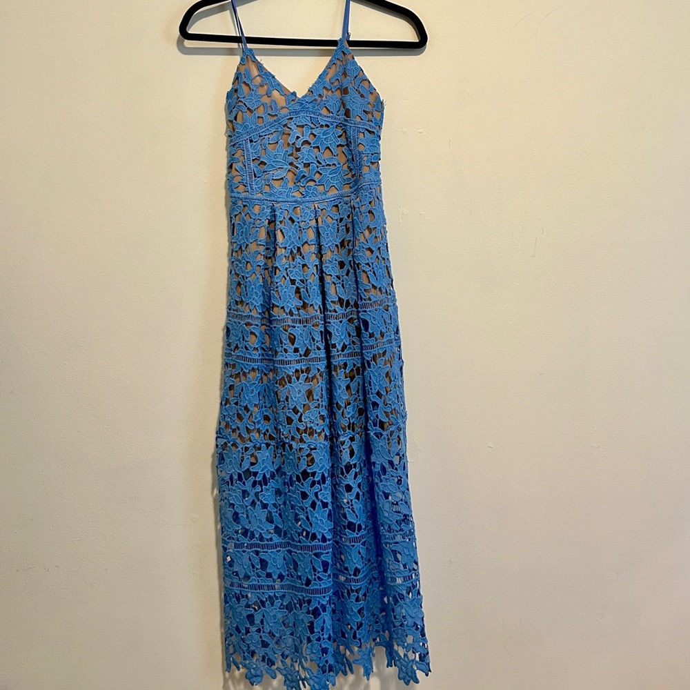 blue eyelet midi dress